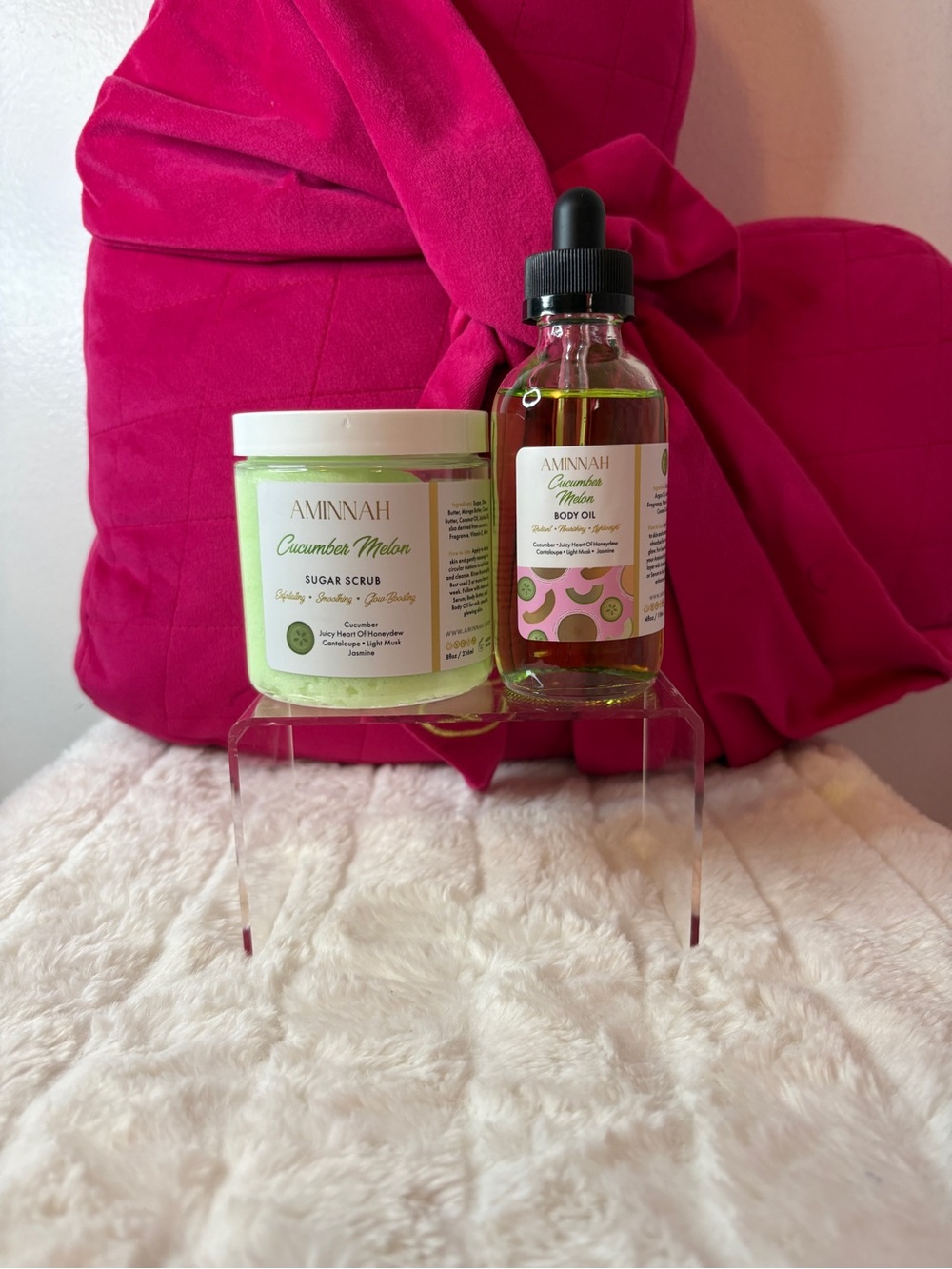 AMINNAH Cucumber Melon Body Oil & Sugar Scrub Set